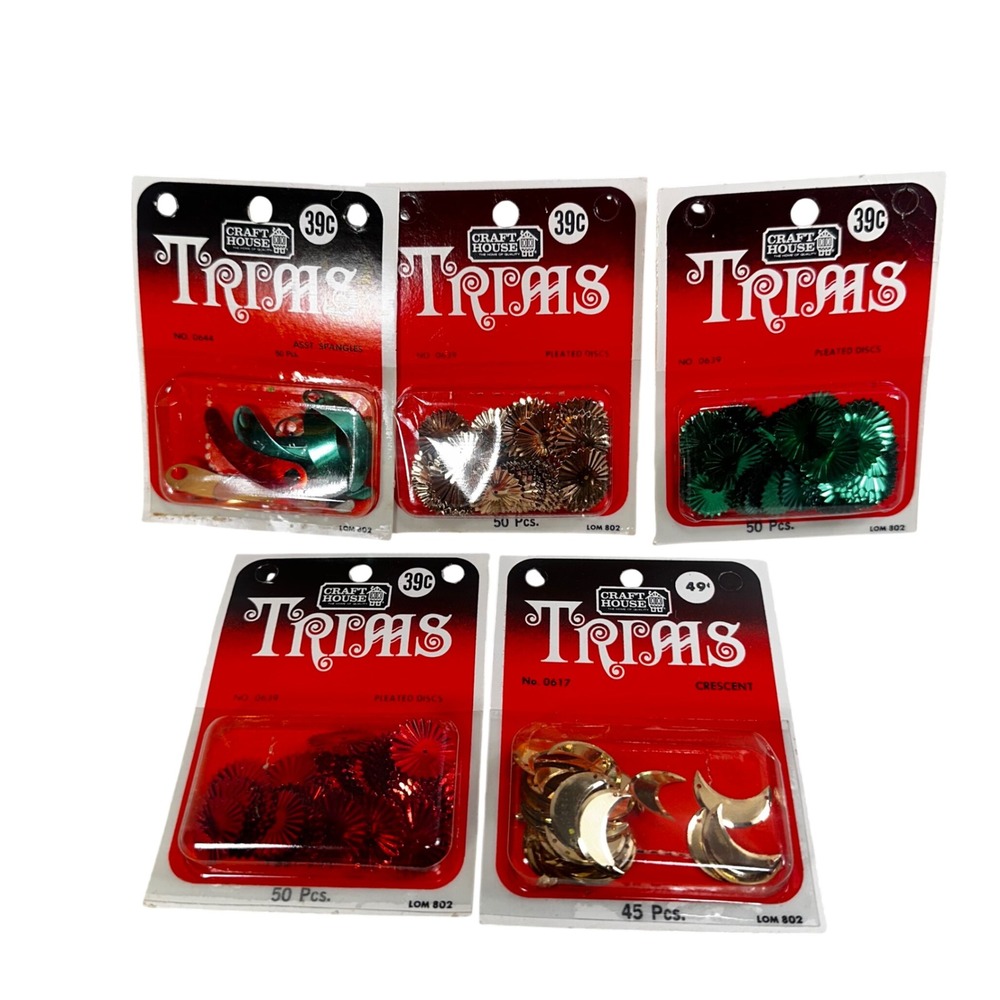 Vintage Craft House Trims Sequins Spangles Pleated Discs Crescent Lot 5 0639